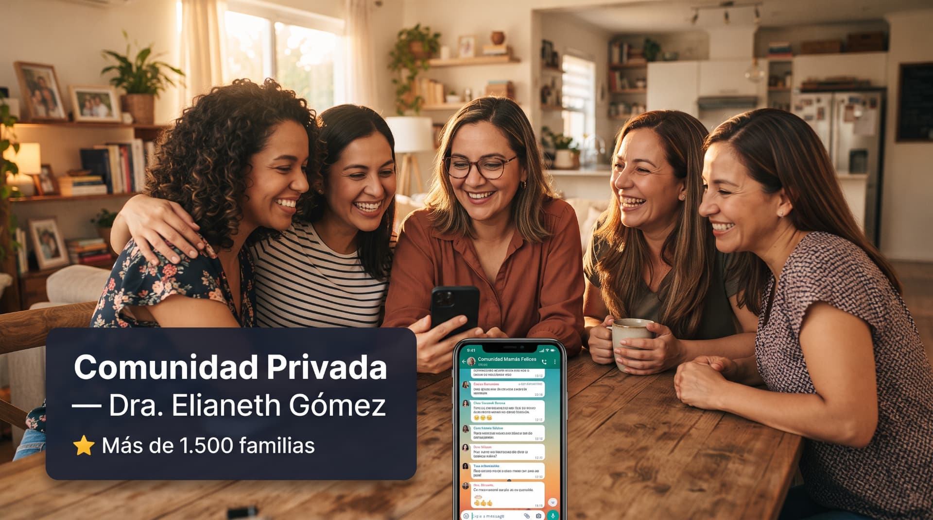 Mamás sonriendo mientras usan la comunidad privada de la Dra. Elianeth Gómez
